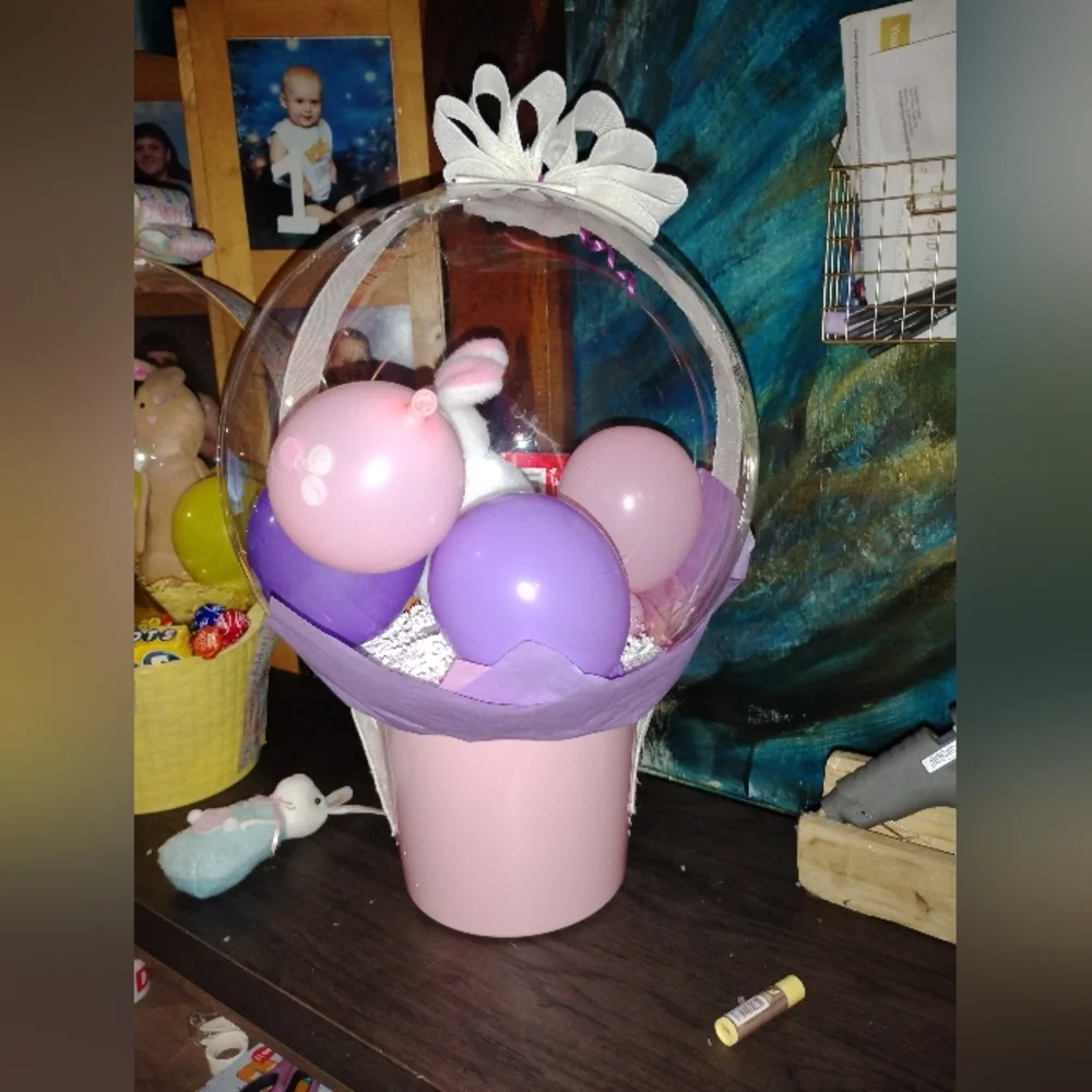 Easter Bunny Gift Basket with Pink and Purple Accents